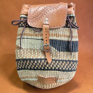 Handmade Winam Kenya Sisal Leather Backpack Artisan Boho Festival Basket Purse